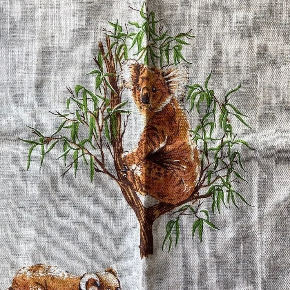 New Linen Australian hand printed  31x18” Koala images towel or wall hanging